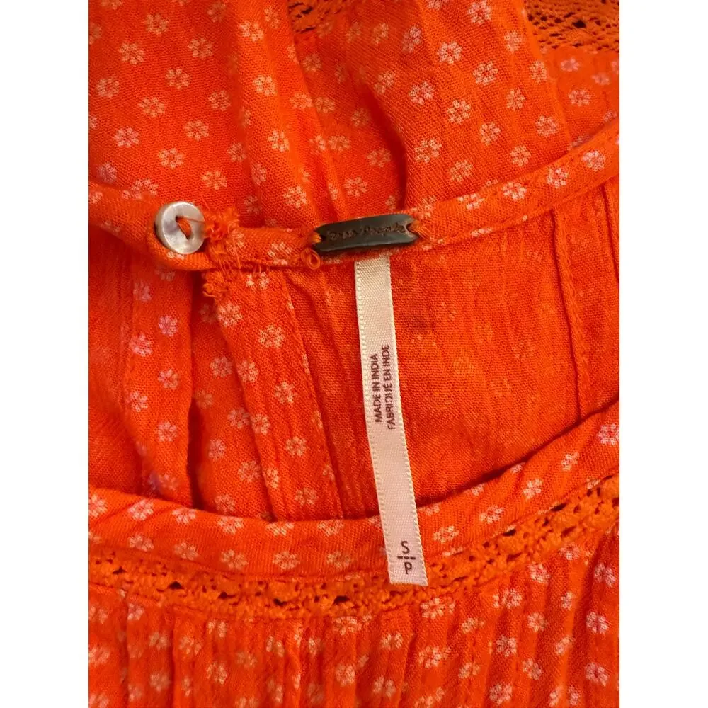 Free People Burnt Orange Tiered Dress Boho Crochet Details Size S Feminine